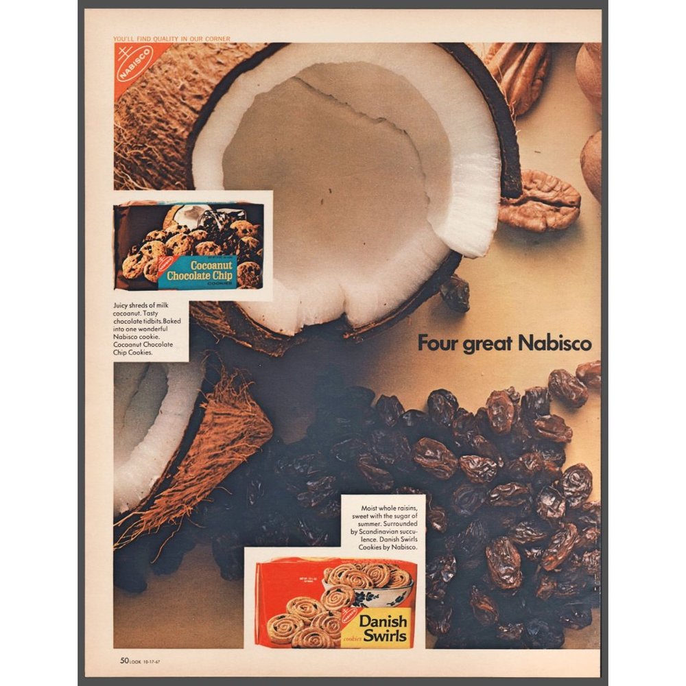 1967 Nabisco Cookies 2 Page Vintage Print Ad Chocolate Baking Pecans Wall Art